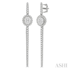 Oval Shape Halo Lovebright Diamond Long Earrings