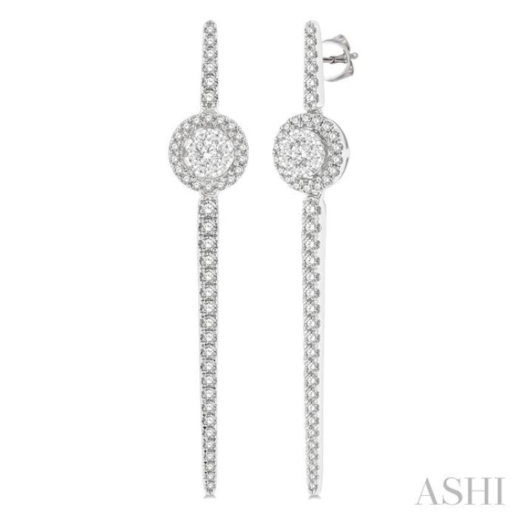 Round Shape Halo Lovebright Diamond Long Earrings