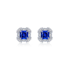 Fancy Lab-Grown Sapphire Halo Stud Earrings