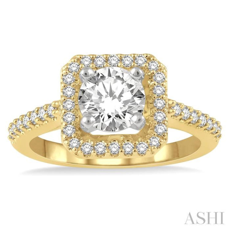 Round Shape Semi-Mount Halo Diamond Engagement Ring