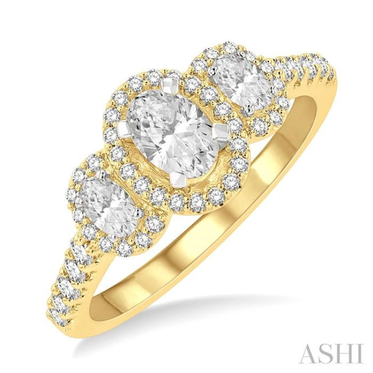 Oval Shape Past Present & Future Halo Diamond Engagement Ring