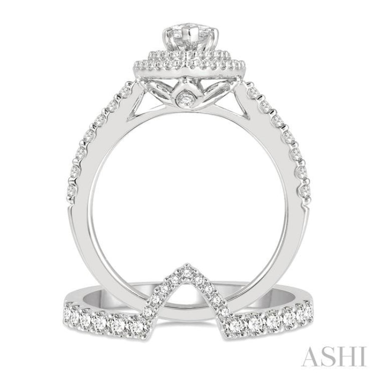 Marquise Shape Halo Diamond Wedding Set