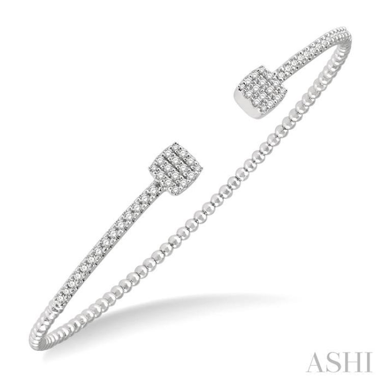 Stackable Cushion Shape Diamond Open Cuff Bangle