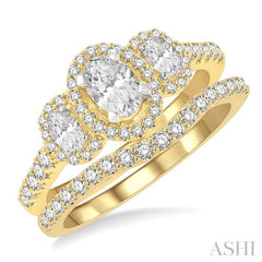 Oval Shape Past Present & Future Halo Diamond Wedding Set