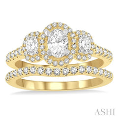 Oval Shape Past Present & Future Halo Diamond Wedding Set