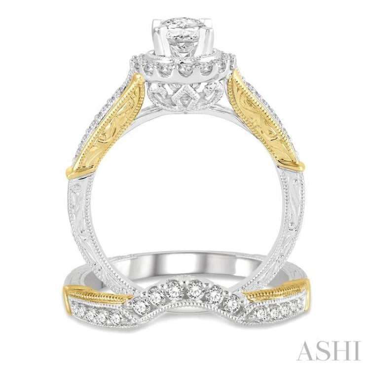 Oval Shape Halo Diamond Wedding Set