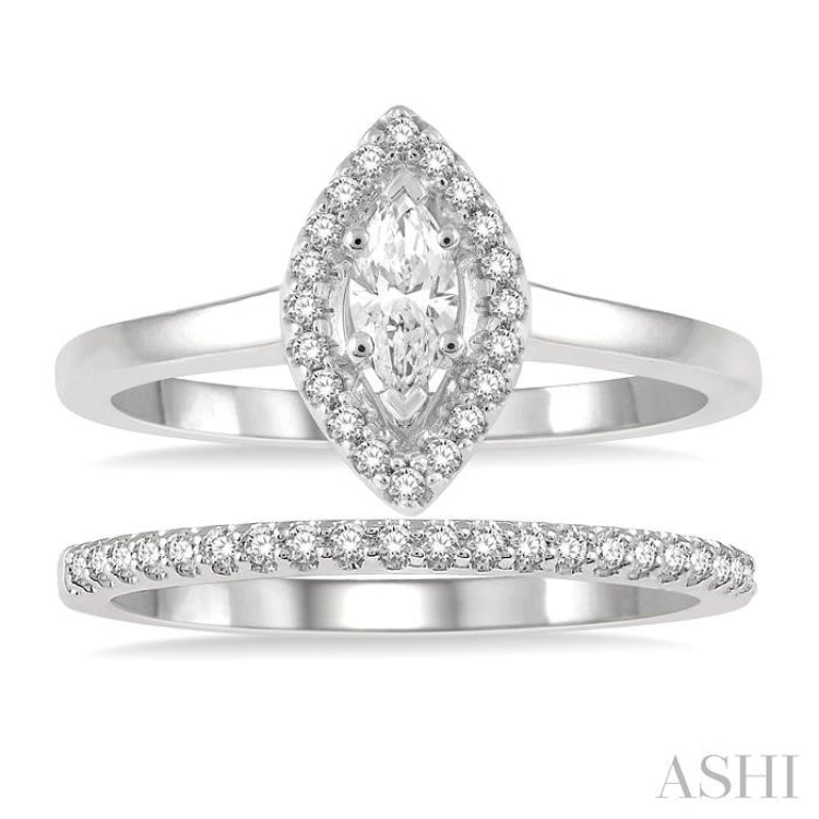 Marquise Shape Halo Diamond Wedding Set