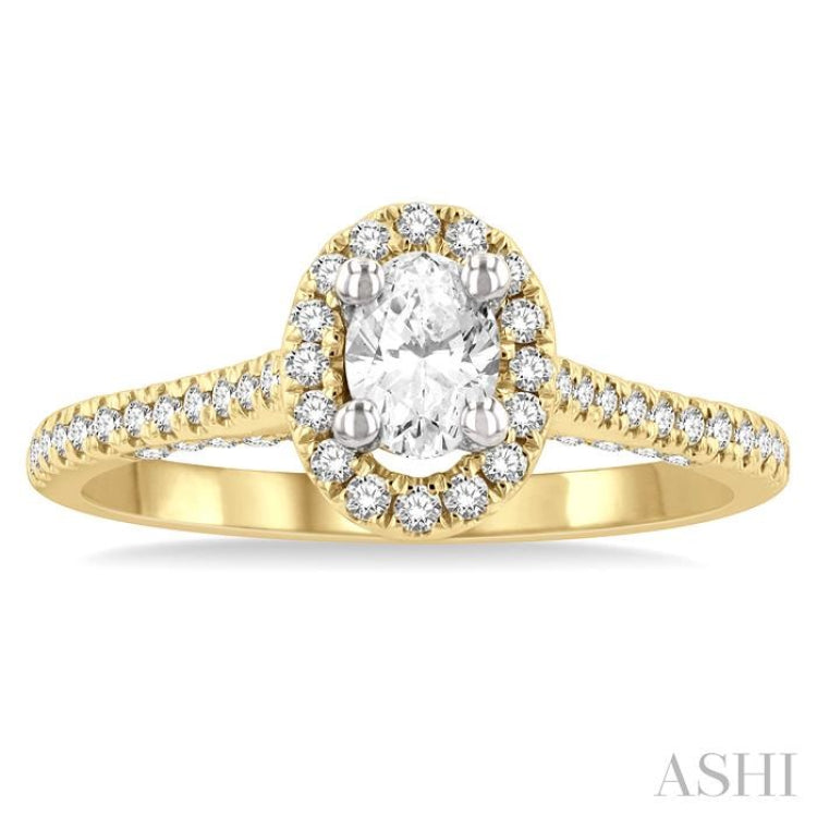 Oval Shape Semi-Mount Halo Diamond Engagement Ring