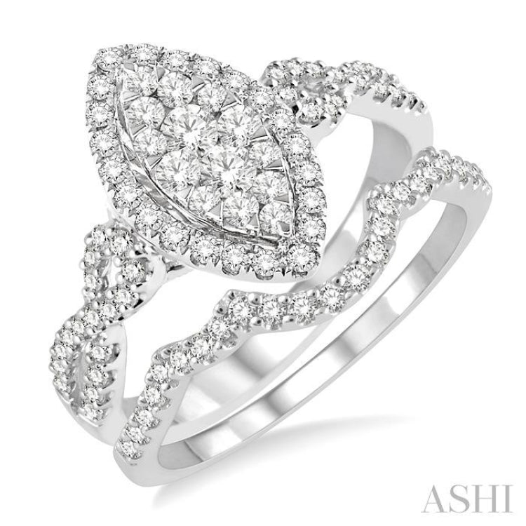 Marquise Shape Halo Lovebright Diamond Wedding Set