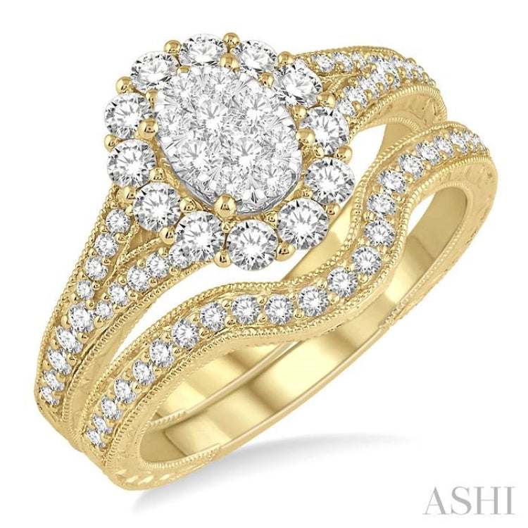 Oval Shape Halo Lovebright Diamond Wedding Set