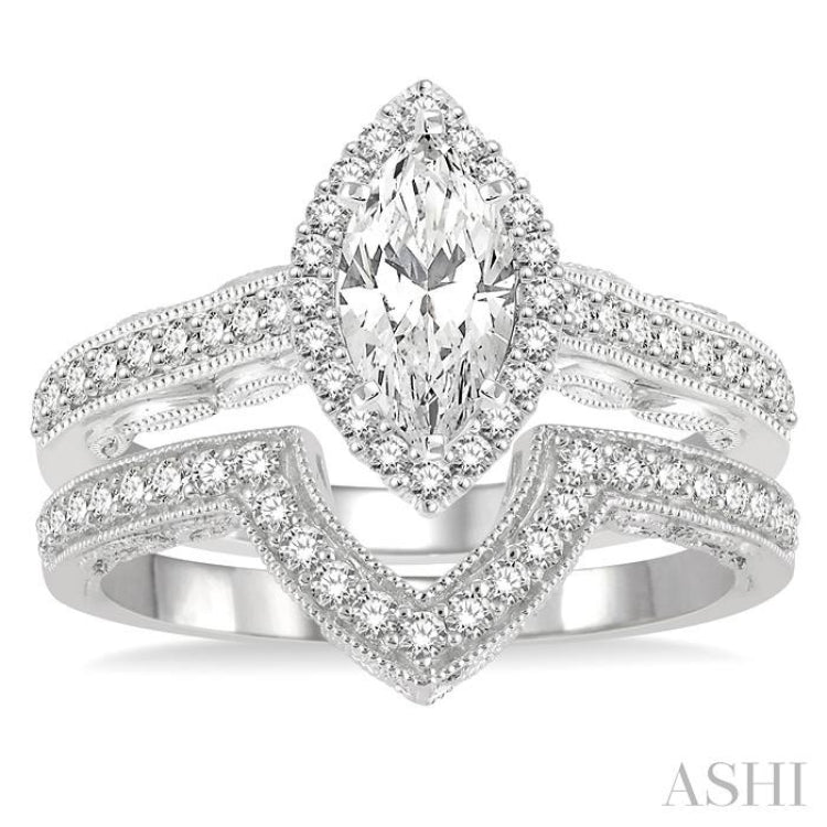 Marquise Shape Halo Diamond Wedding Set