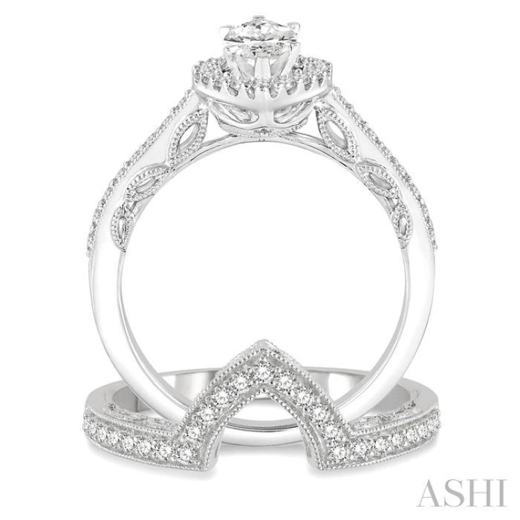 Marquise Shape Halo Diamond Wedding Set