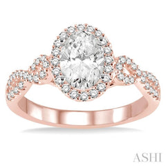 Oval Shape Semi-Mount Halo Diamond Engagement Ring