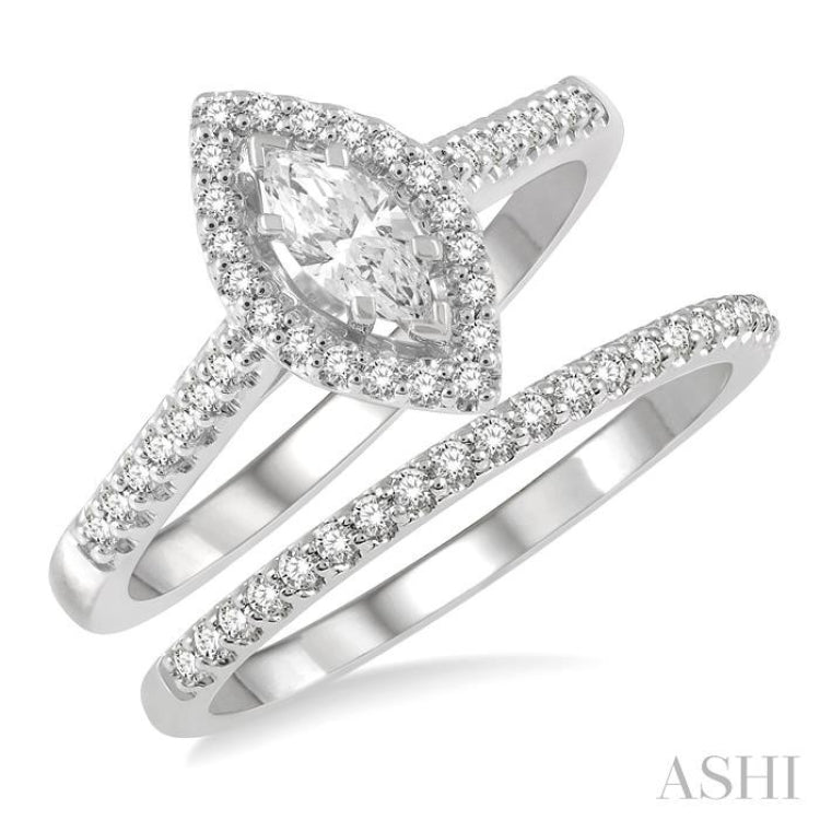 Marquise Shape Halo Diamond Wedding Set