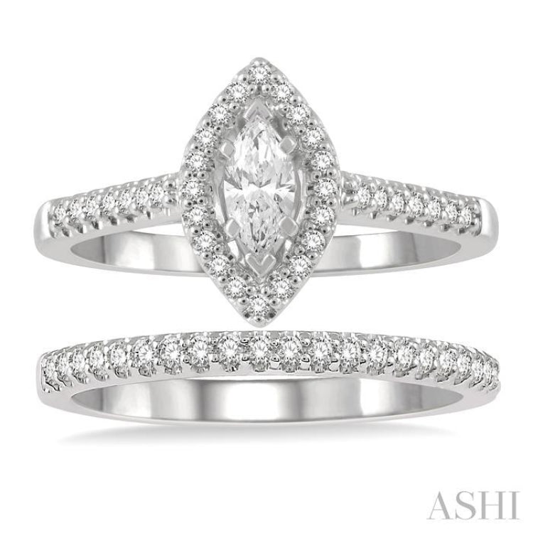 Marquise Shape Halo Diamond Wedding Set