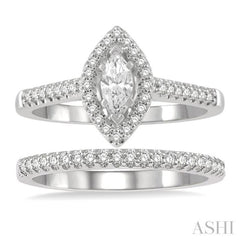 Marquise Shape Halo Diamond Wedding Set