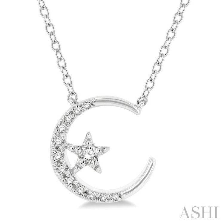 Crescent Moon & Star Petite Diamond Fashion Pendant