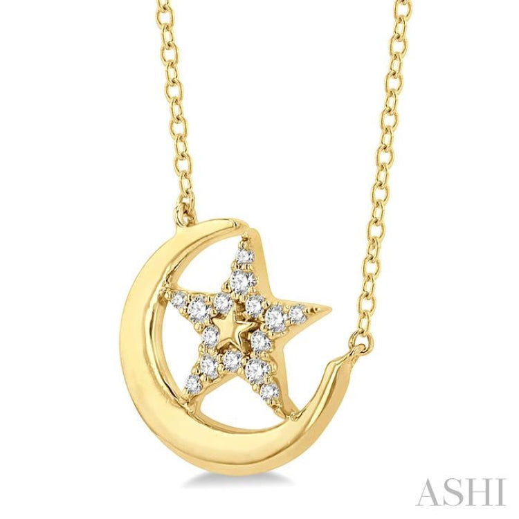 Crescent Moon & Star Petite Diamond Fashion Pendant