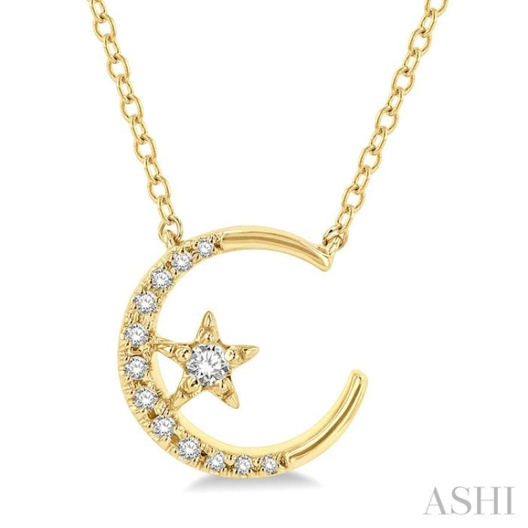 Crescent Moon & Star Petite Diamond Fashion Pendant