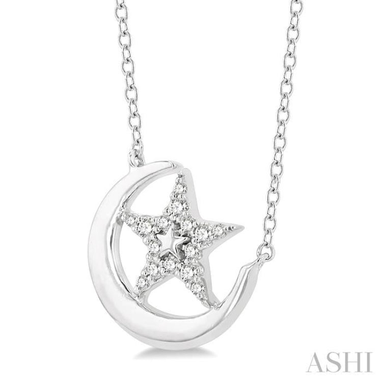 Crescent Moon & Star Petite Diamond Fashion Pendant