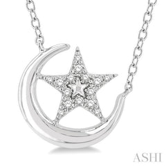 Crescent Moon & Star Petite Diamond Fashion Pendant