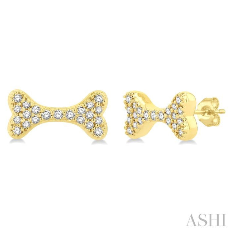 1/6 Ctw Dog Bone Petite Round Cut Diamond Fashion Stud Earrings in 10K Yellow Gold
