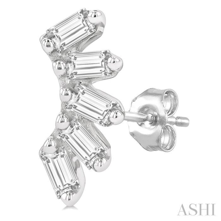 1/6 Ctw Curved Petite Baguette Cut Diamond Fashion Stud Earrings in 10K White Gold