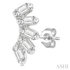 1/6 Ctw Curved Petite Baguette Cut Diamond Fashion Stud Earrings in 10K White Gold
