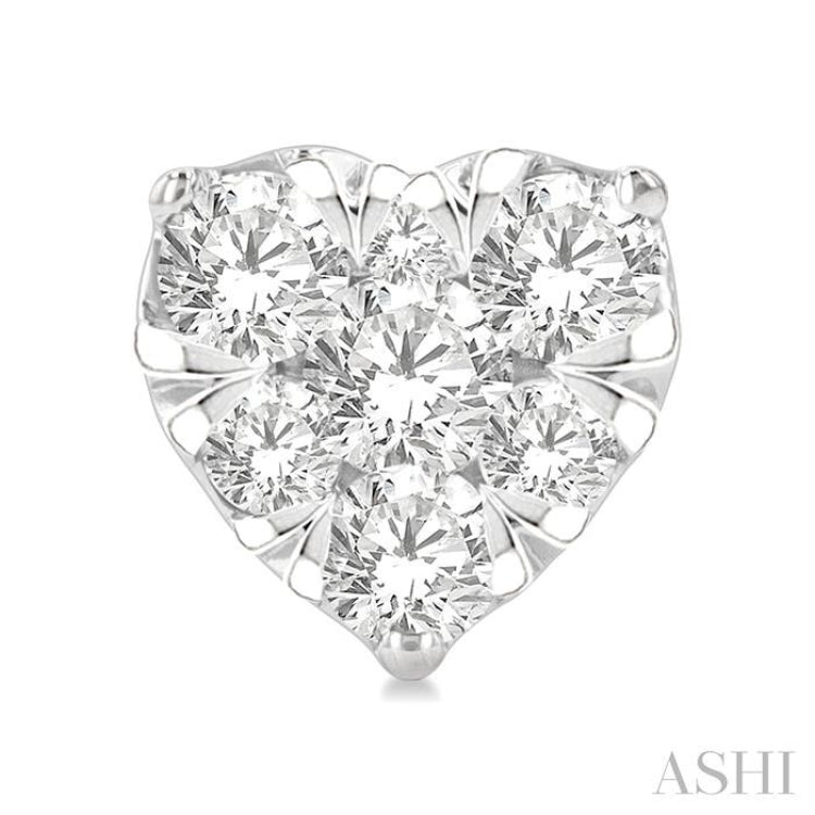 1/2 Ctw Heart Shape Lovebright Round Cut Diamond Stud Earring in 14K White Gold
