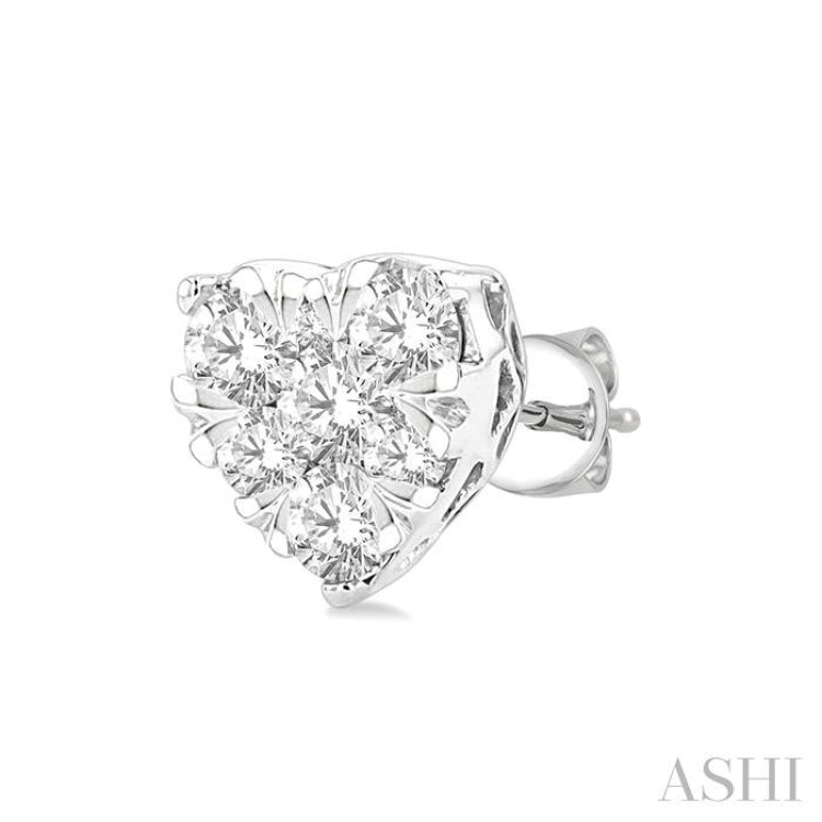 1/3 Ctw Heart Shape Lovebright Round Cut Diamond Stud Earring in 14K White Gold