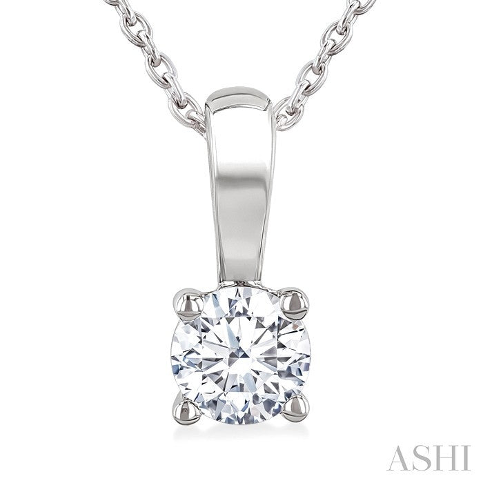 1/2 Ctw Prong Set Round Cut Diamond Solitaire Pendant With Chain in 14K White Gold