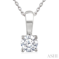 1/2 Ctw Prong Set Round Cut Diamond Solitaire Pendant With Chain in 14K White Gold