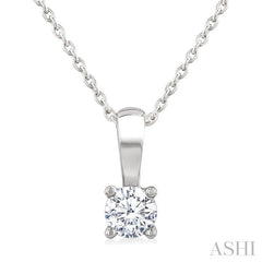 1/4 Ctw Prong Set Round Cut Diamond Solitaire Pendant With Chain in 14K White Gold