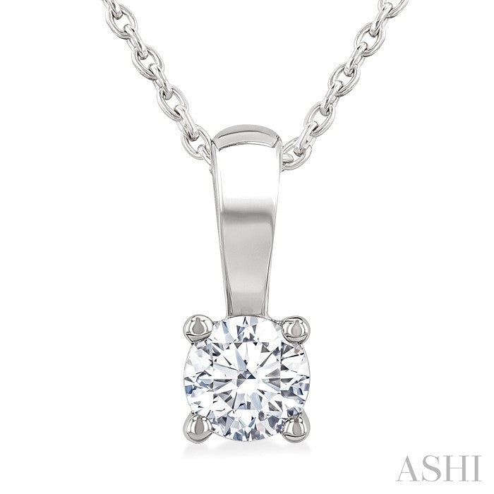 1/4 Ctw Prong Set Round Cut Diamond Solitaire Pendant With Chain in 14K White Gold