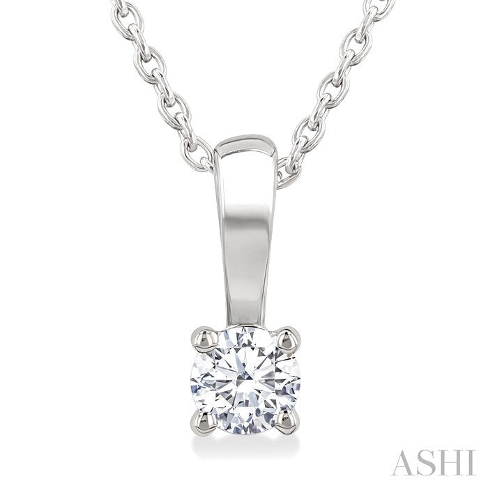 1/6 Ctw Prong Set Round Cut Diamond Solitaire Pendant With Chain in 14K White Gold