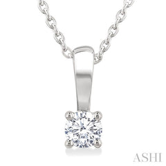 1/6 Ctw Prong Set Round Cut Diamond Solitaire Pendant With Chain in 14K White Gold