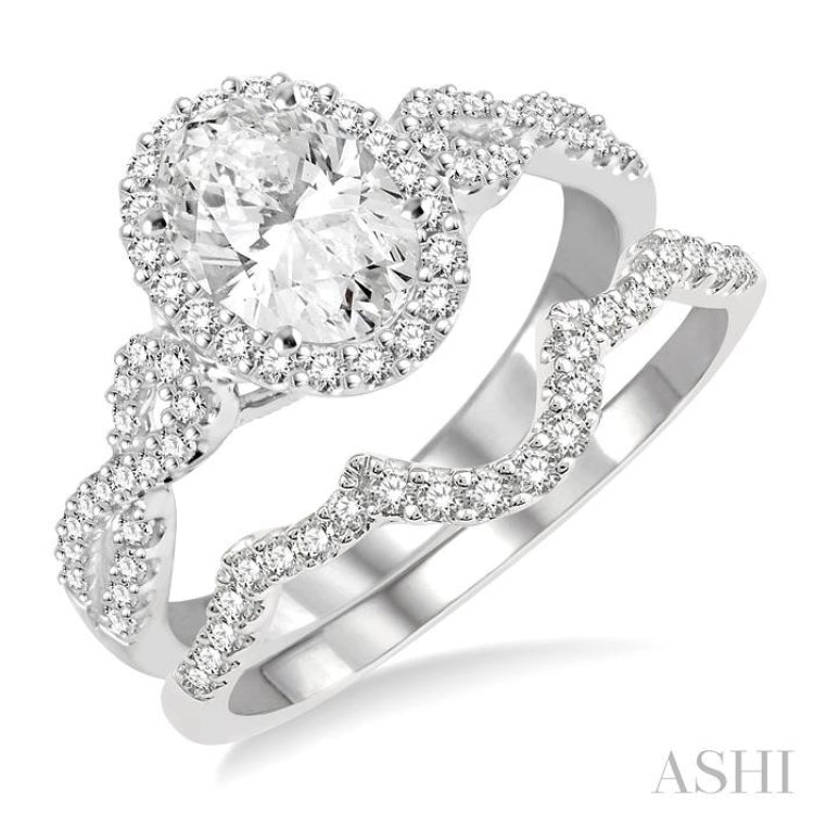 Oval Shape Halo Diamond Wedding Set