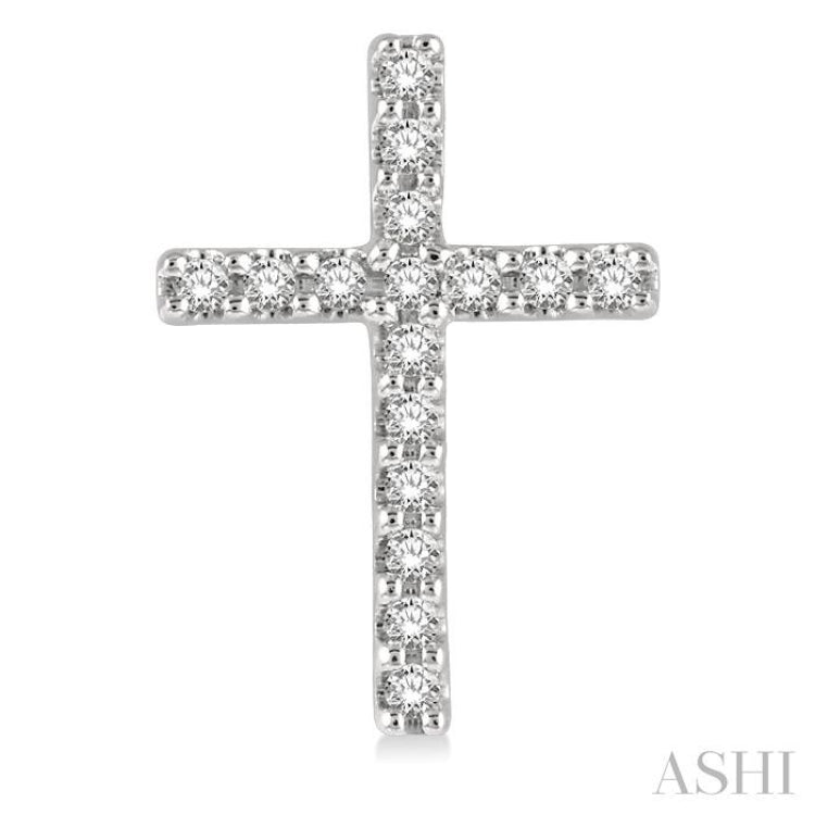 1/10 Ctw Cross Round Cut Diamond Petite Fashion Earrings in 14K White Gold