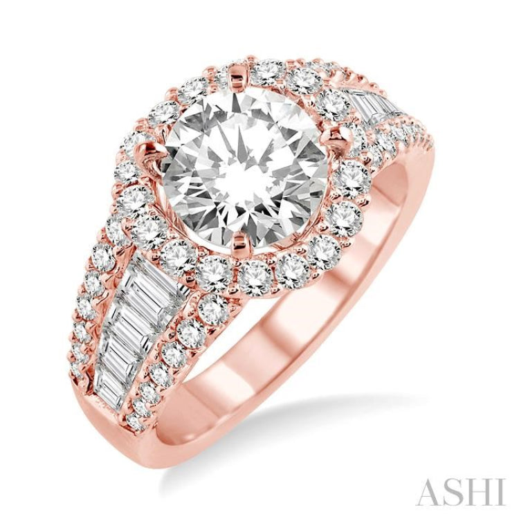 Round Shape Semi-Mount Halo Diamond Engagement Ring