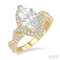 Marquise Shape Semi-Mount Halo Diamond Engagement Ring