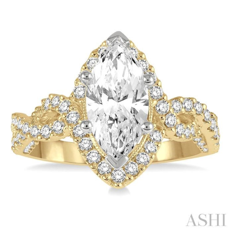 Marquise Shape Semi-Mount Halo Diamond Engagement Ring