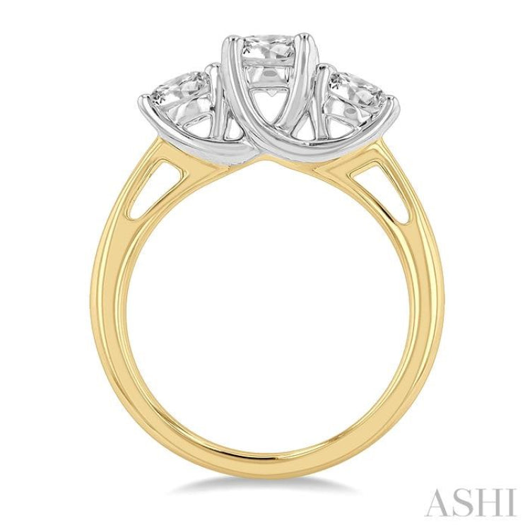 1 1/2 Ctw Past Present and Future Round Cut Diamond Precious Ring in 14K Yellow and White Gold