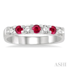 3 MM Ruby and 3/8 Ctw Round Cut Diamond Precious Wedding Band in 14K White Gold