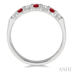 3 MM Ruby and 3/8 Ctw Round Cut Diamond Precious Wedding Band in 14K White Gold