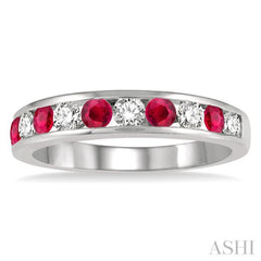 2.6 MM Ruby and 3/8 Ctw Round Cut Diamond Precious Wedding Band in 14K White Gold