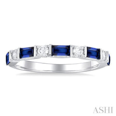 4X2 MM Baguette Cut Sapphire and 1/5 Ctw Art Deco Round Cut Diamond Precious Band in 14K White Gold
