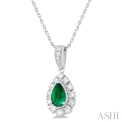 Pear Shape Gemstone & Halo Diamond Pendant