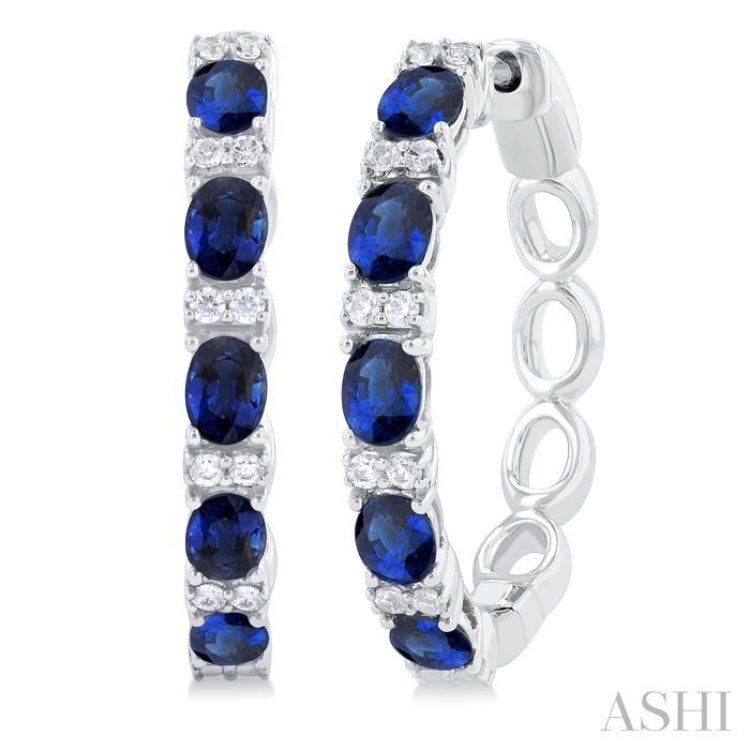 Oval Shape Alternate Gemstone & Diamond Hoop Earrings