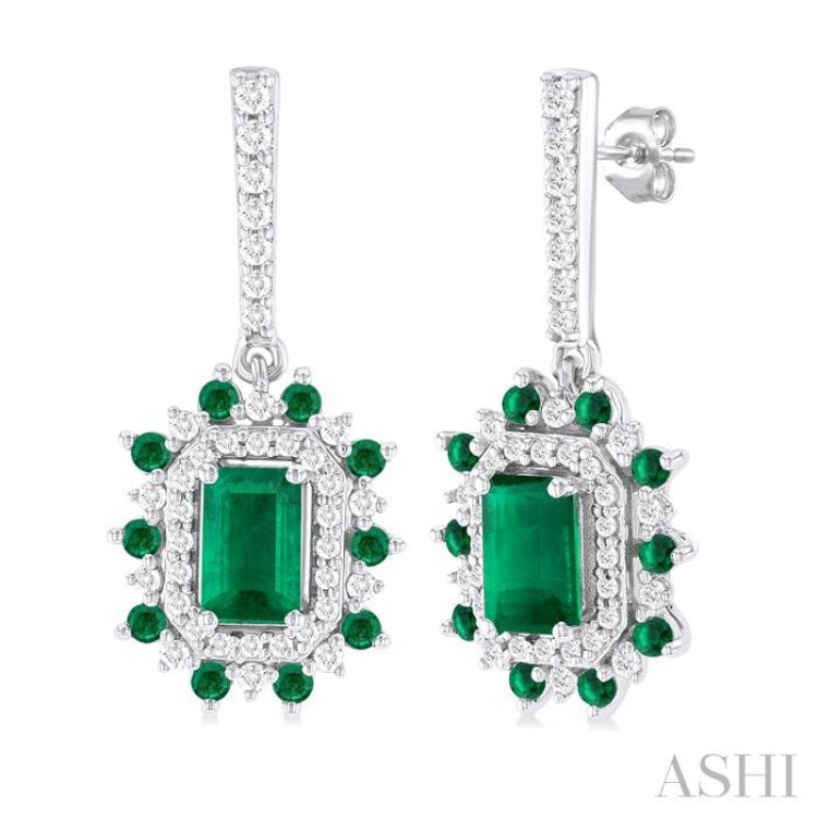 Emerald Shape Gemstone & Halo Diamond Earrings