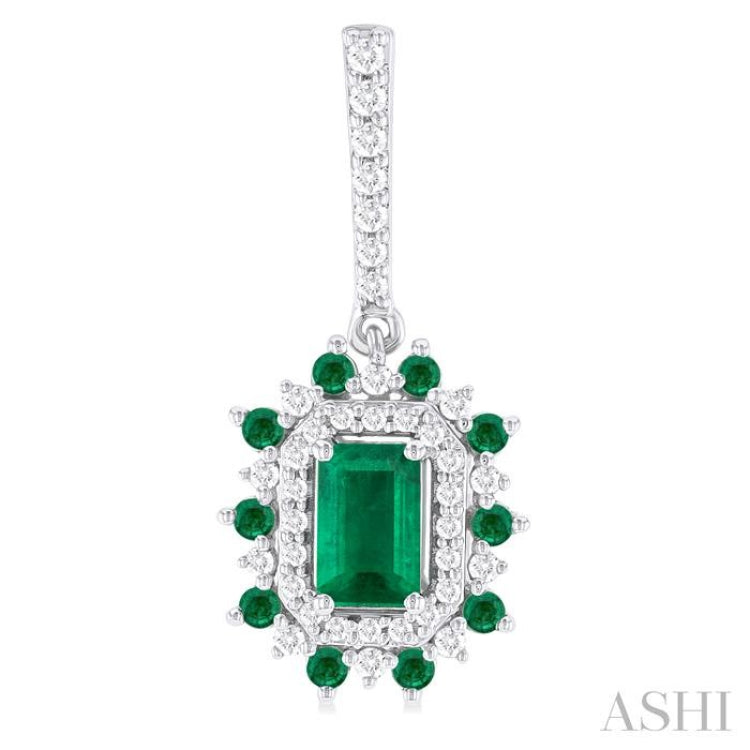 Emerald Shape Gemstone & Halo Diamond Earrings